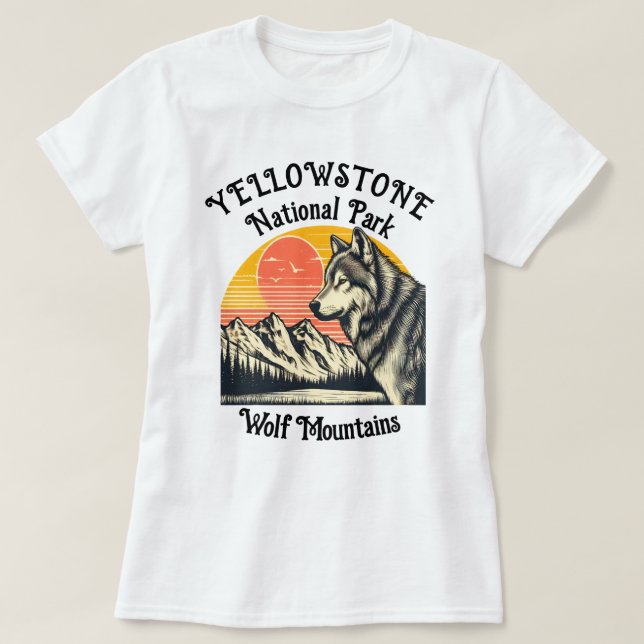 Lone Wolf Stands Before Majestic Mountain T-Shirt (Design Front)