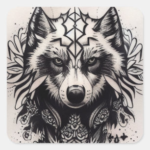 Lone Wolf Tribal Tattoo Wolves Powerwolf Pack  Square Sticker