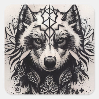 Lone Wolf Tribal Tattoo Wolves Powerwolf Pack  Square Sticker