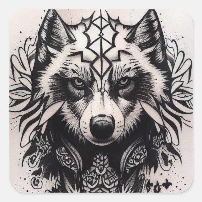 Lone Wolf Tribal Tattoo Wolves Powerwolf Pack  Square Sticker (Front)