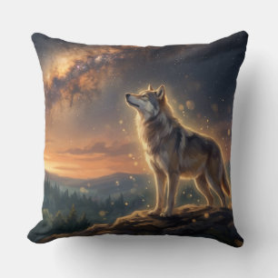 Lone Wolf Under The Starry Milky Way Sky Cushion