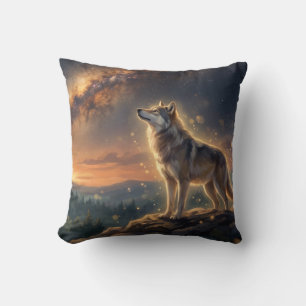 Lone Wolf Under The Starry Milky Way Sky Cushion