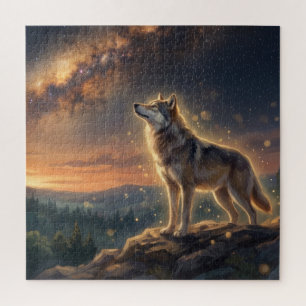 Lone Wolf Under The Starry Milky Way Sky Jigsaw Puzzle