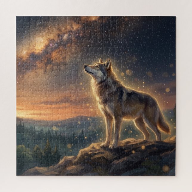 Lone Wolf Under The Starry Milky Way Sky Jigsaw Puzzle (Vertical)