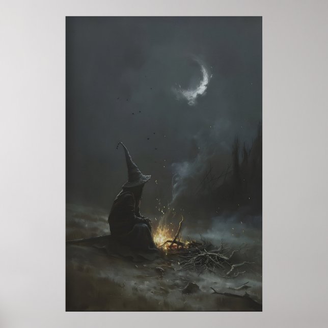 Lonely Alchemist Witch at Night, Dark Fantasy Poster (Front)
