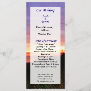 Lonely Beach at Sunrise Norfolk VA Wedding Program Programme