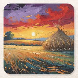 Lonely bird at sunset square paper coaster