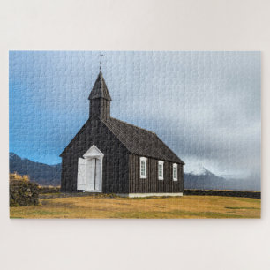 Lonely Blach Wooden Church in Iceland Jigsaw Puzzle