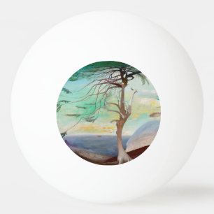 Lonely Cedar Tree Landscape Painting Ping Pong Ball