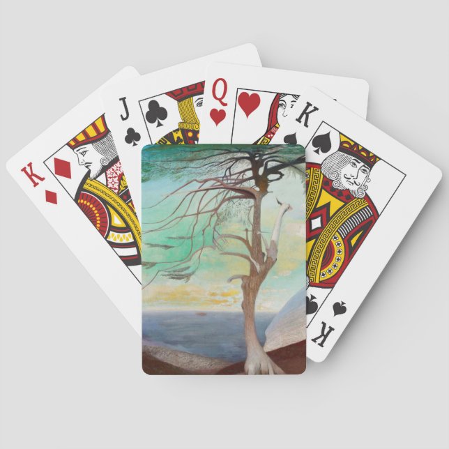 Lonely Cedar Tree Landscape Painting Playing Cards (Back)