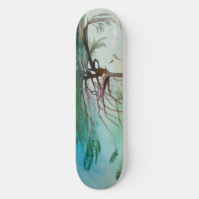 Lonely Cedar Tree Landscape Painting Skateboard (Front)