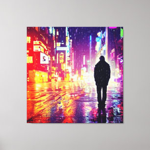Lonely Cyberpunk In The Rain Canvas Print