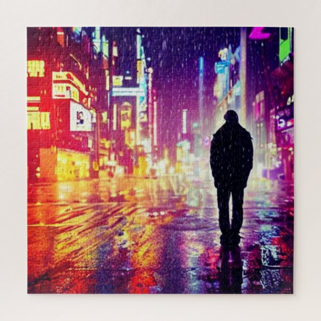 Lonely Cyberpunk In The Rain Puzzle (Vertical)