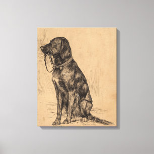 Lonely Dog holding his own leash, Vintage Pen Ink Canvas Print