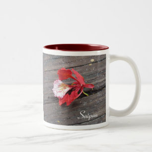 Lonely Flame Tree Blossom On A Boardwalk Two-Tone Coffee Mug