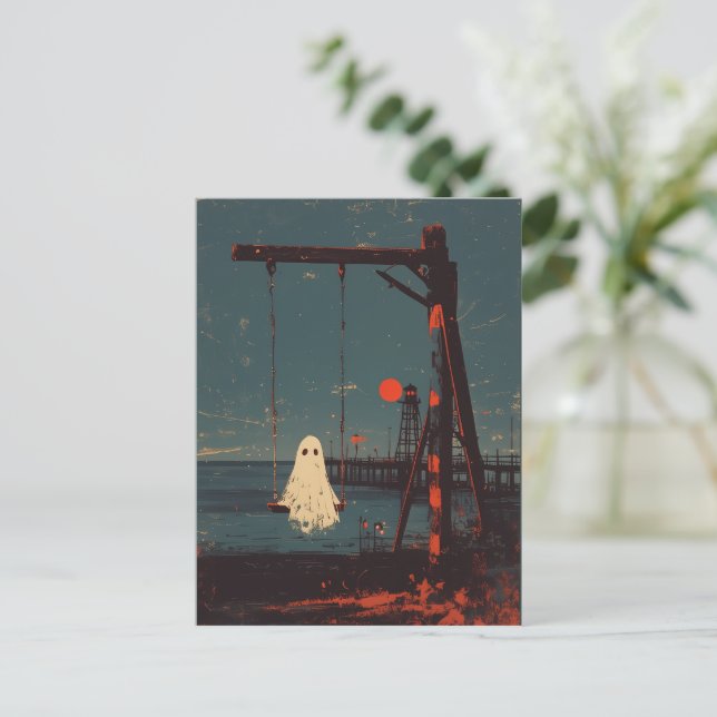 Lonely Ghost on the Swing at Seaside Holiday Postcard (Standing Front)