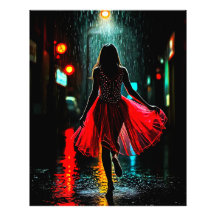 Lonely grace in red - woman in rain