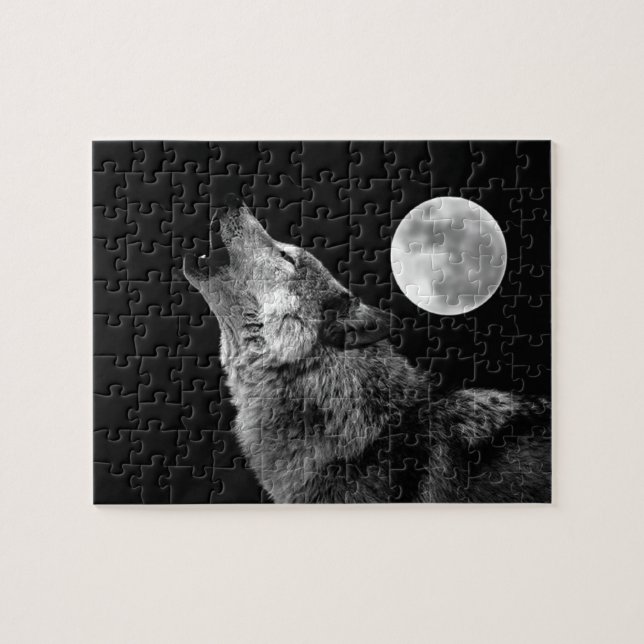 Lonely Grey Wolf & the Fullmoon Jigsaw Puzzle (Horizontal)