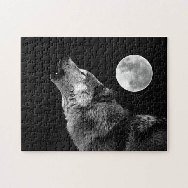 Lonely Grey Wolf & the Fullmoon Jigsaw Puzzle (Horizontal)
