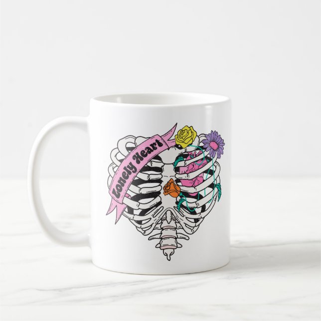 Lonely Heart Skeleton Anti Valentine Coffee Mug (Left)