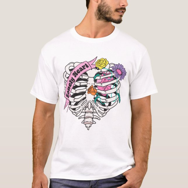 Lonely Heart Skeleton Anti Valentine T-Shirt (Front)