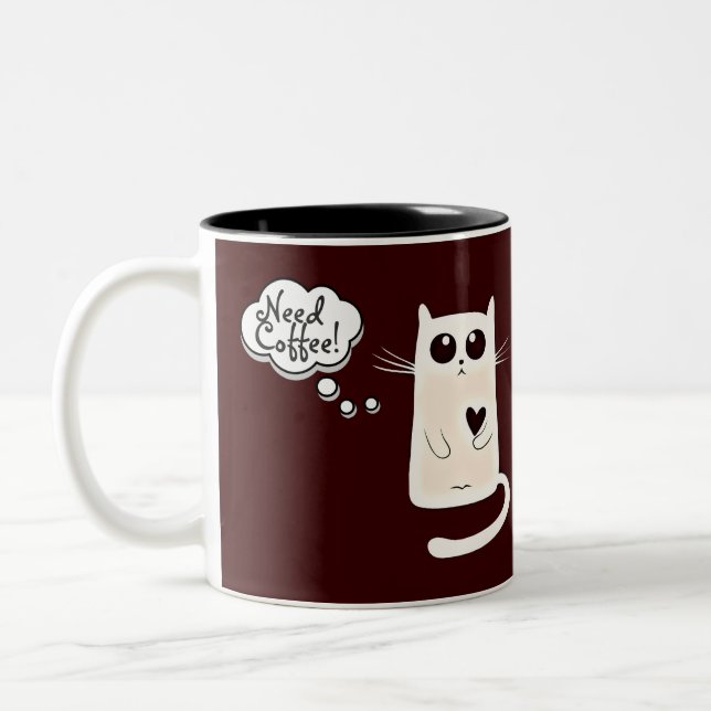 Lonely Hearts Cat Coffee Lovers Quote Two-Tone Coffee Mug (Left)