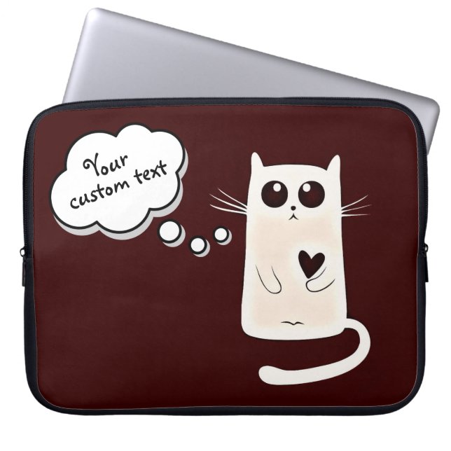 Lonely Hearts Cute Cat Custom Text Laptop Sleeve (Front)