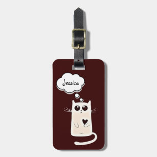 Lonely Hearts Cute Cat Personalised Luggage Tag