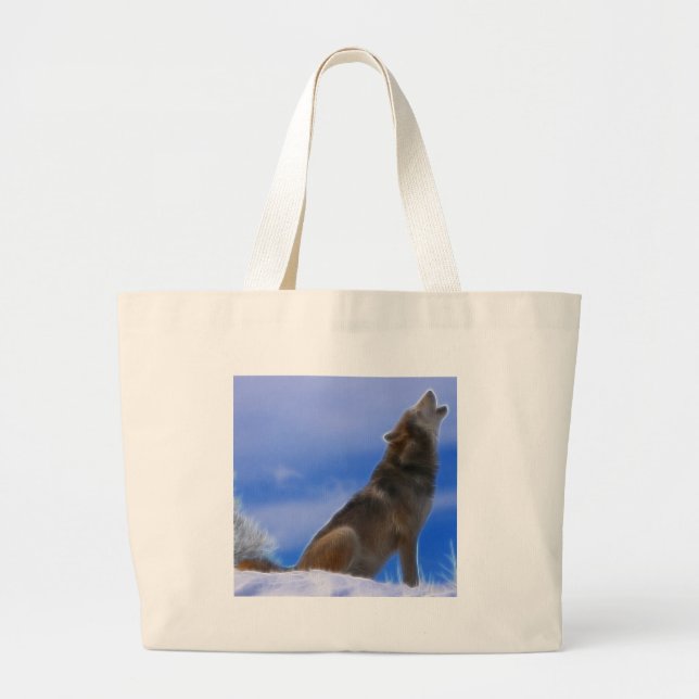 Lonely Howling Endangered Grey Wolf Large Tote Bag (Front)