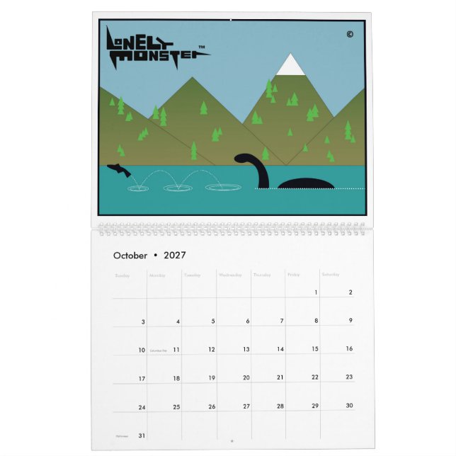 Lonely Monster Cartoon Calendar (Two Page) (Oct 2027)
