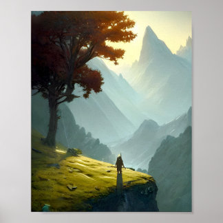 Lonely mountain tree - Landscape Graphic Art Poster