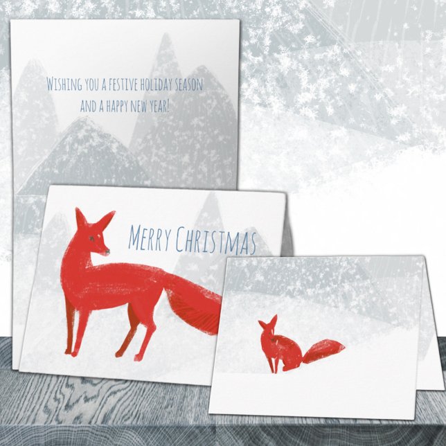 Lonely Red Nordic Fox Merry Christmas Holiday Card (Lonely Red Nordic Fox Merry Christmas Holiday Wraparound Graphics Folded Card)