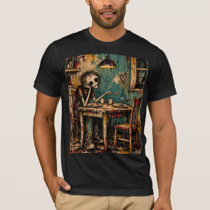 Lonely Skeleton at the Table Grunge Gothic Art Shi T-Shirt