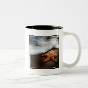 Lonely Starfish On The Beach Two-Tone Coffee Mug