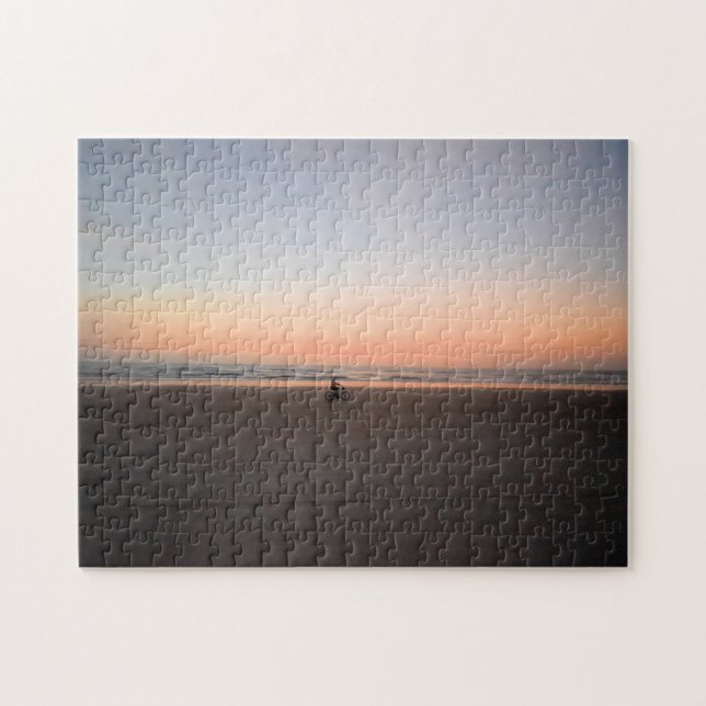 Lonely Sunrise Bike Ride on the Beach  -  11x14 Jigsaw Puzzle (Horizontal)