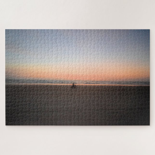 Lonely Sunrise Bike Ride on the Beach  -  20x30 Jigsaw Puzzle (Horizontal)