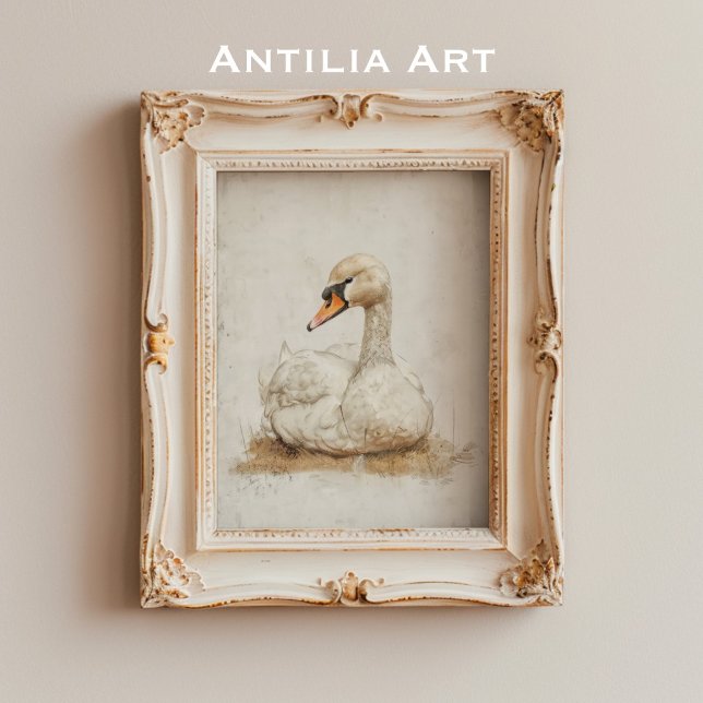 Lonely Swan Painting Moody Rustic Bird Poster (Creator Uploaded)