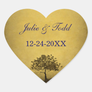 Lonely Tree Sepia Tone Save The Date Wedding Heart Sticker