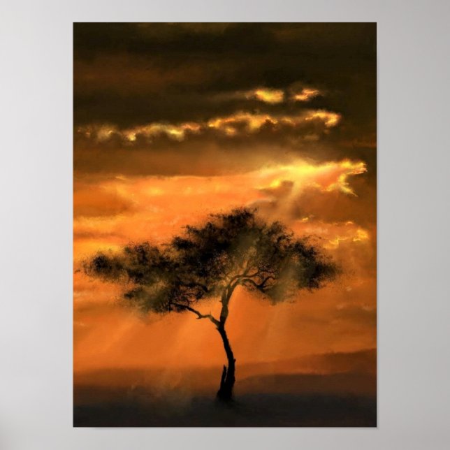 Lonely Tree Sunbeams - Add Your Picture / Text Poster (Front)
