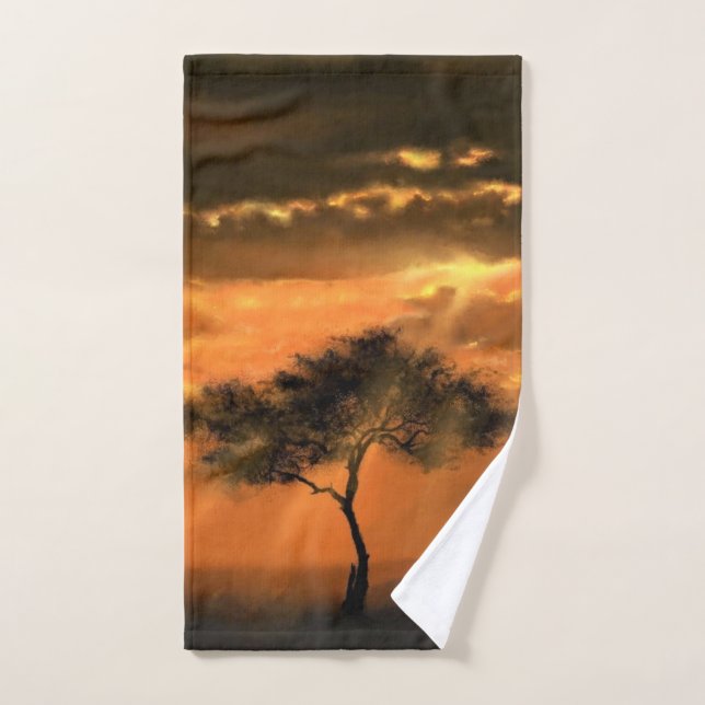 Lonely Tree Sunbeams - Drawing Art Collection Bath Towel Set (Hand Towel)