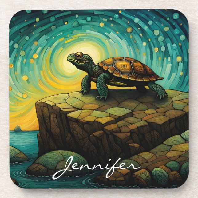 Lonely Turtle Thinking of You Name Coaster (Front)