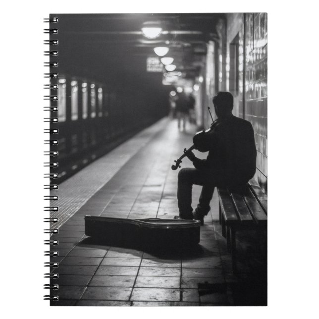 Lonely Violinist Subway Bench Notebook (Front)