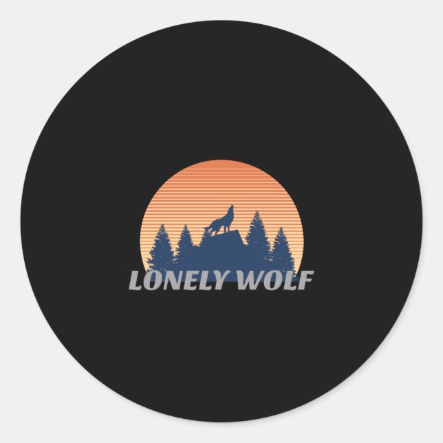 Lonely Wolf Awesome Howling Fade Sunset Silhouette Classic Round Sticker (Front)