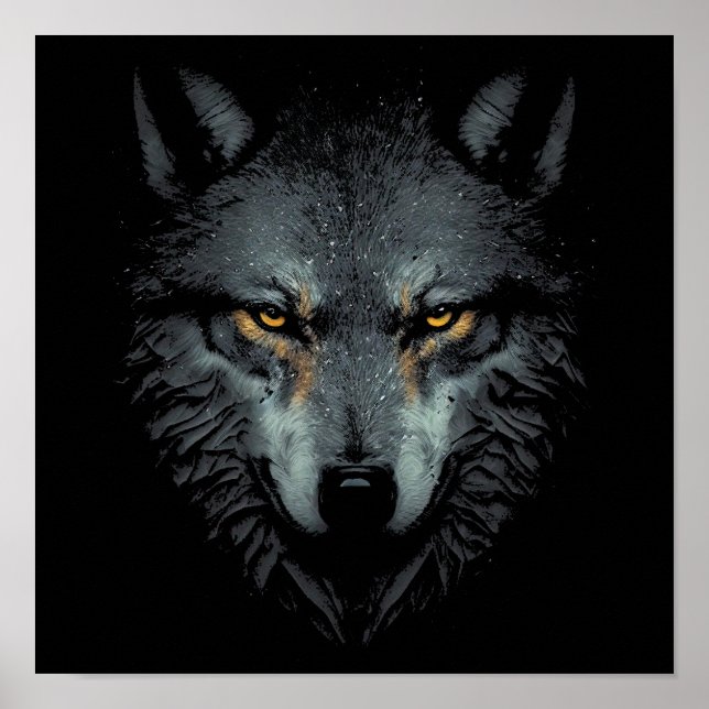 Lonely Wolf face black Poster (Front)