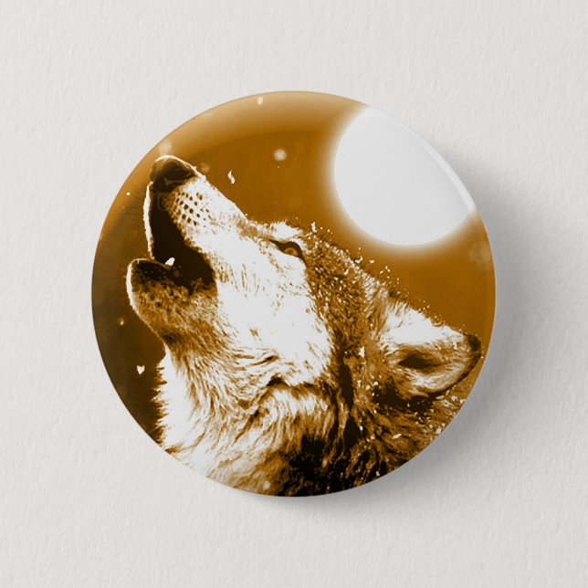 Lonely Wolf Howling at Moon 6 Cm Round Badge (Front)