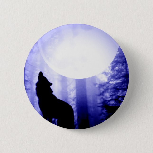 Lonely Wolf Howling at Moon 6 Cm Round Badge (Front)