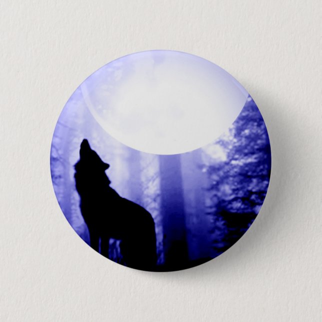 Lonely Wolf Howling at Moon 6 Cm Round Badge (Front)