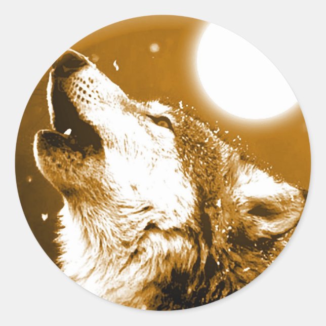 Lonely Wolf Howling at Moon Classic Round Sticker (Front)