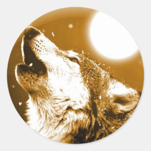 Lonely Wolf Howling at Moon Classic Round Sticker