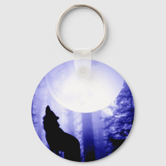 Lonely Wolf Howling at Moon Key Ring